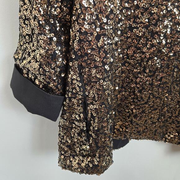 Sam Edelman Evening Brown Jacket Collared Gold Sequin Open Front 3/4 Sleeve MED - Picture 7 of 7